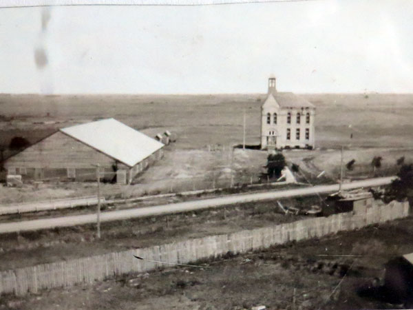 A view of Snowflake School from the top of the nearby grain elevator