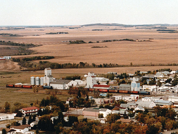 Aerial view of the grain elevators at Somerset