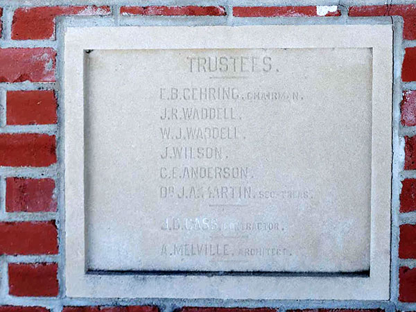A stone listing trustees, contractor, and architect of Sperling Consolidated School