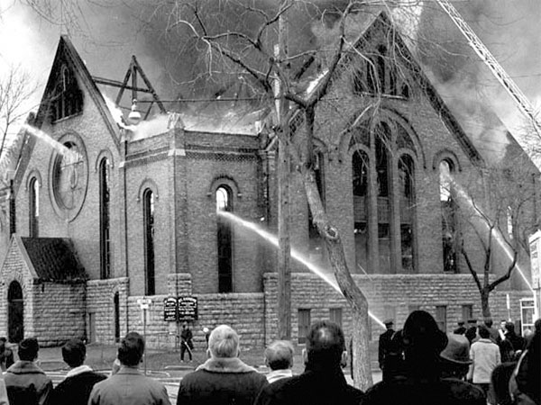St. Andrew’s United Church in flames