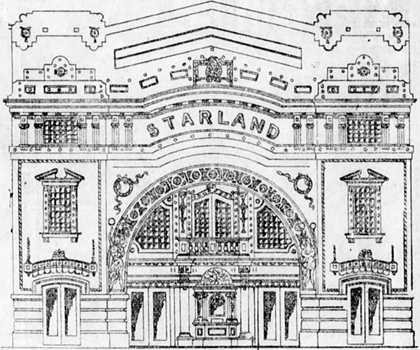 Drawing of the first Starland Theatre