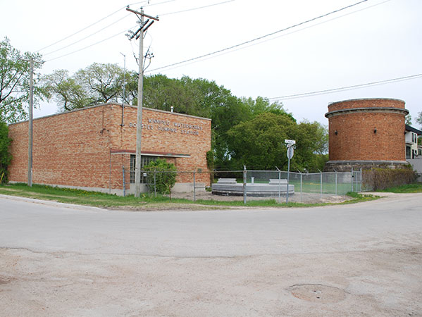 Winnipeg Waterworks Booster Pumping Station at left with the surge tank at right