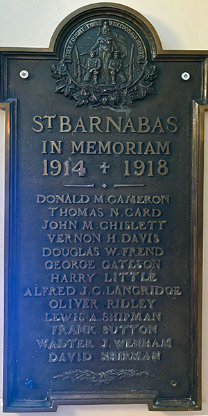 St. Barnabas Anglican Church commemorative plaque