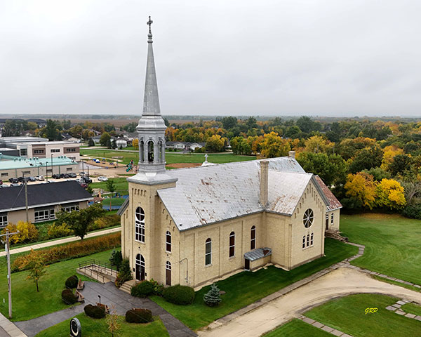 Aerial view of St. Hyacinthe Roman Catholic Church at La Salle