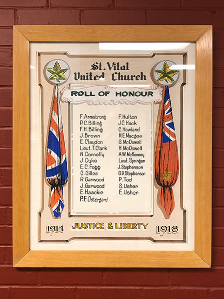 First World War honour roll for St. Vital United Church