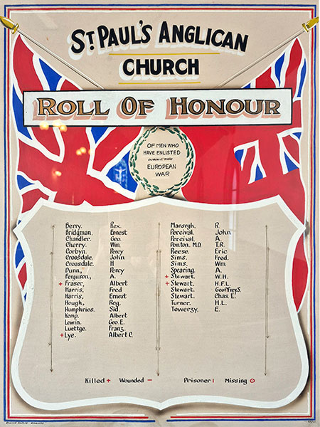 First World War honour roll in St. Paul&rsquo;s Anglican Church at MacGregor
