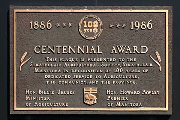 Strathclair Agricultural Society centenary plaque