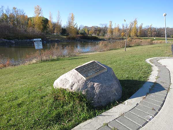 Tom Chester commemorative monument on the former grounds of the Charleswood Golf Club