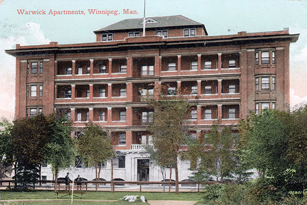 Postcard view of Warwick Apartments