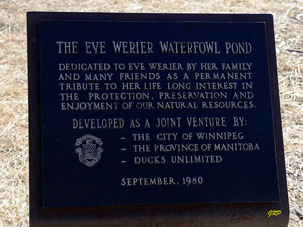 Eve Werier Waterfowl Pond commemorative plaque
