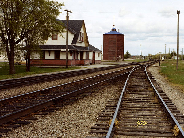 The former Canadian Pacific Railway station and water tower at Whitemouth